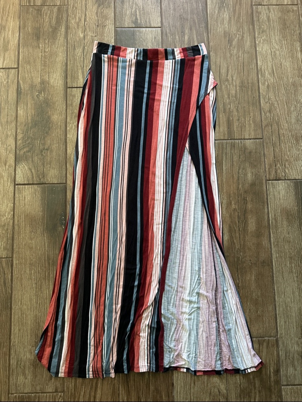 Charlotte Russe Red, Black & Pink Striped Maxi Skirt